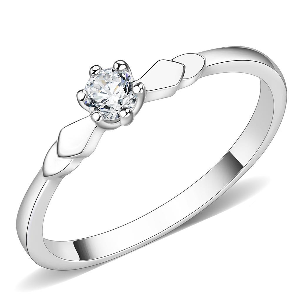 3W110 - Rhodium Brass Ring with AAA Grade CZ  in Clear-0