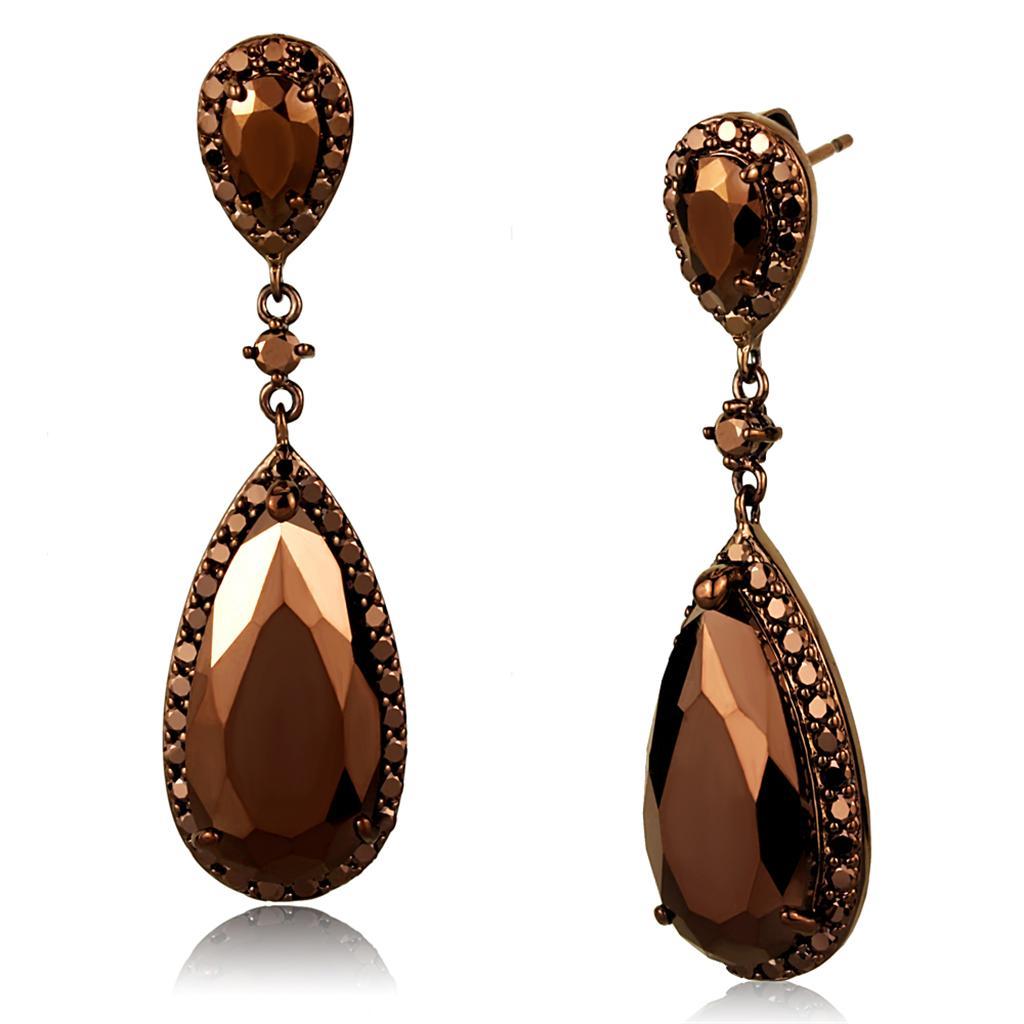 3W1110 - IP Coffee light Brass Earrings with AAA Grade CZ  in Light Coffee-0