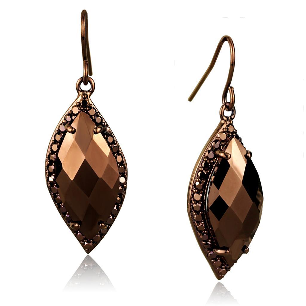 3W1112 - IP Coffee light Brass Earrings with AAA Grade CZ  in Light Coffee-0