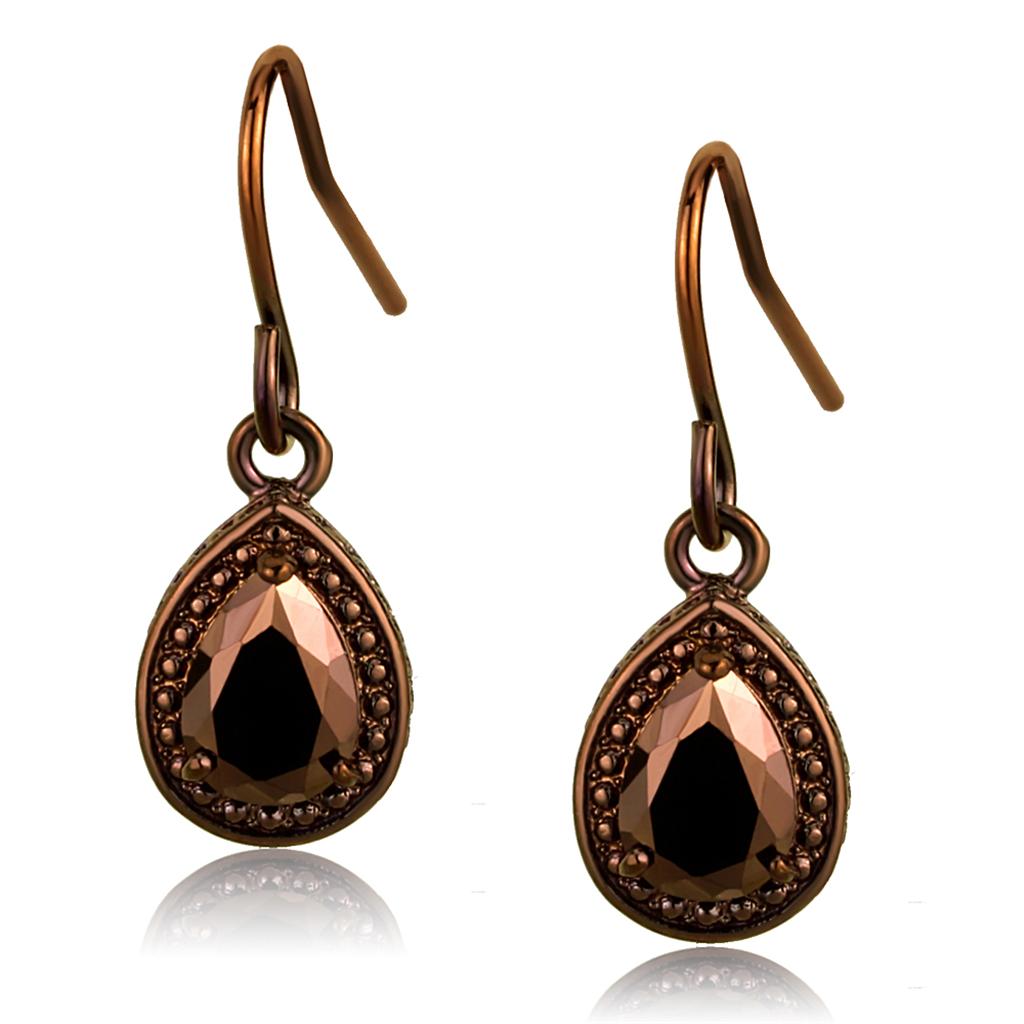 3W1114 - IP Coffee light Brass Earrings with AAA Grade CZ  in Light Coffee-0