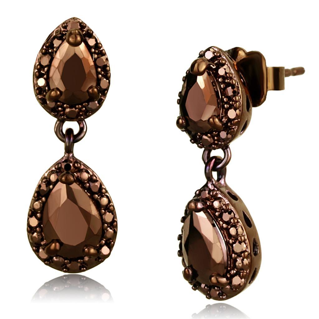 3W1117 - IP Coffee light Brass Earrings with AAA Grade CZ  in Light Coffee-0