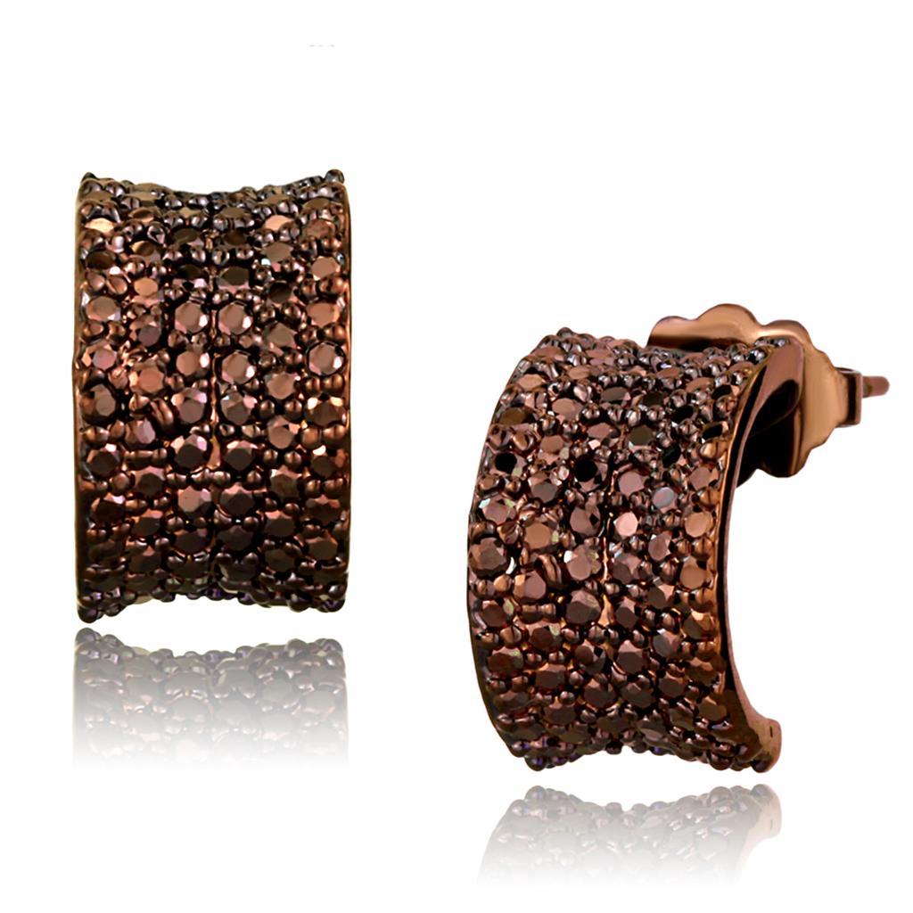 3W1119 - IP Coffee light Brass Earrings with AAA Grade CZ  in Light Coffee-0