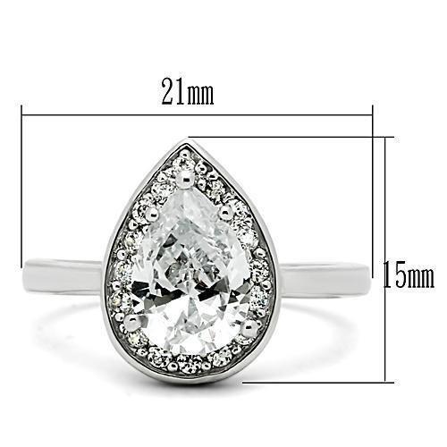 3W111 - Rhodium Brass Ring with AAA Grade CZ  in Clear-1