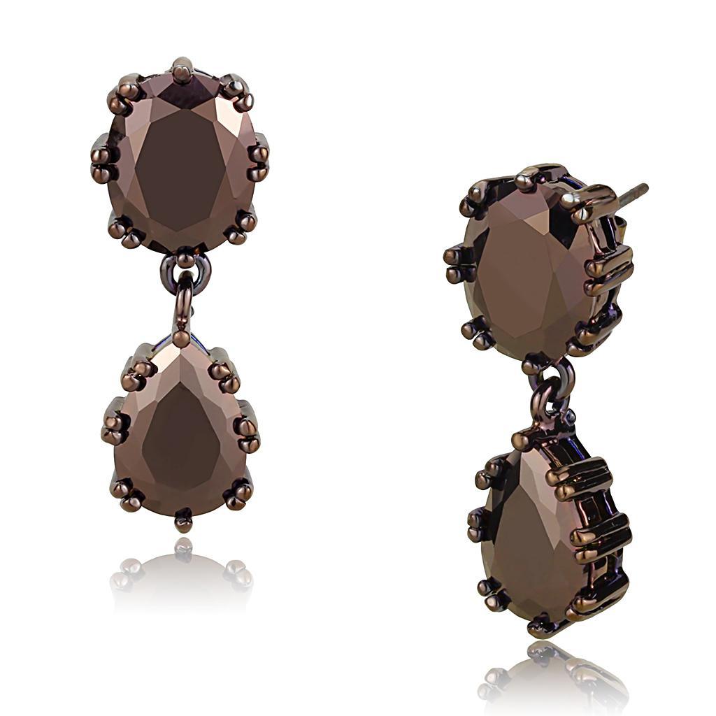 3W1121 - IP Coffee light Brass Earrings with AAA Grade CZ  in Light Coffee-0