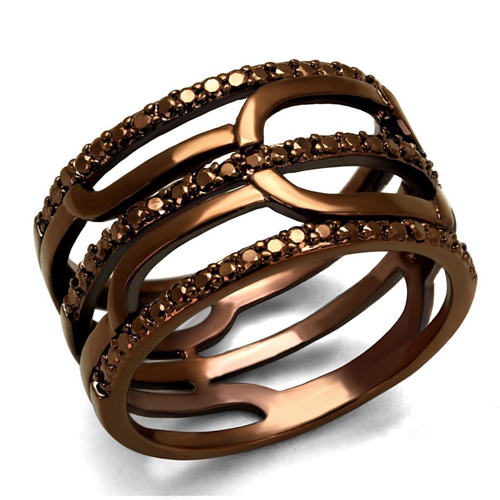 3W1126 - IP Coffee light Brass Ring with AAA Grade CZ  in Light Coffee-0