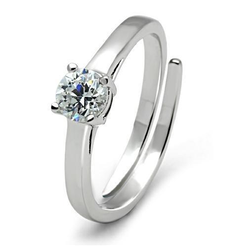 3W112 - Rhodium Brass Ring with AAA Grade CZ  in Clear-0