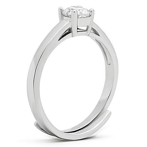 3W112 - Rhodium Brass Ring with AAA Grade CZ  in Clear-3