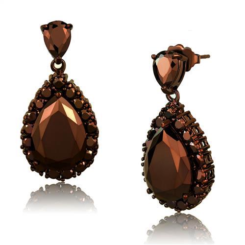 3W1134 - IP Coffee light Brass Earrings with AAA Grade CZ  in Light Coffee-0