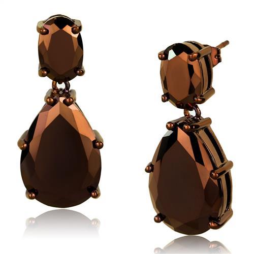 3W1135 - IP Coffee light Brass Earrings with AAA Grade CZ  in Light Coffee-0