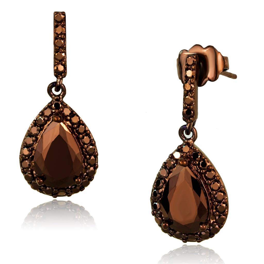 3W1136 - IP Coffee light Brass Earrings with AAA Grade CZ  in Light Coffee-0