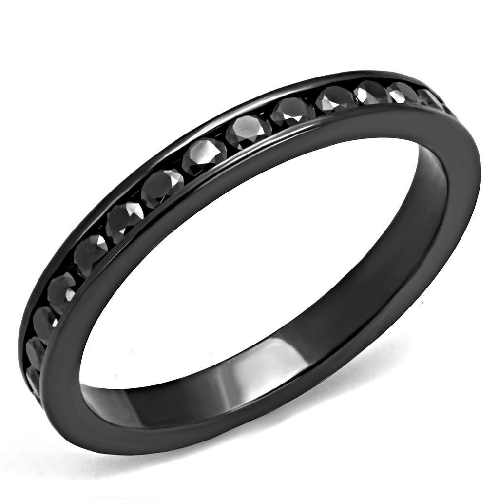3W1138 - IP Light Black  (IP Gun) Brass Ring with AAA Grade CZ  in Light Gray-0