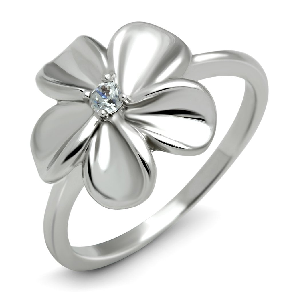 3W113 - Rhodium Brass Ring with AAA Grade CZ  in Clear-0