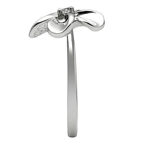 3W113 - Rhodium Brass Ring with AAA Grade CZ  in Clear-3