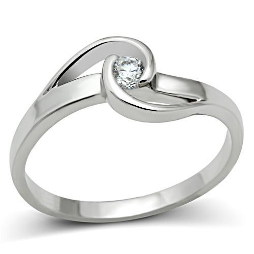 3W114 - Rhodium Brass Ring with AAA Grade CZ  in Clear-0