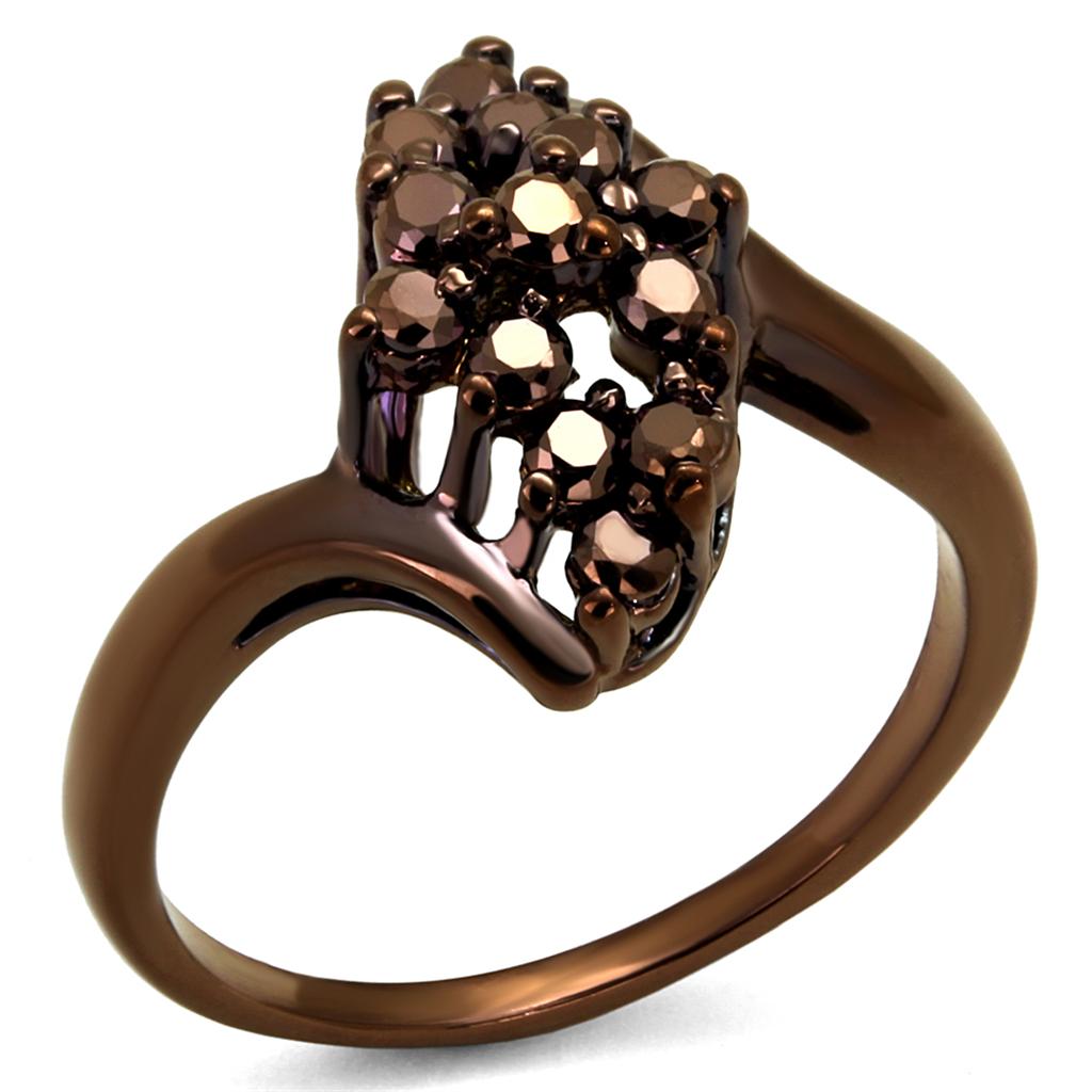 3W1154 - IP Coffee light Brass Ring with AAA Grade CZ  in Light Coffee-0