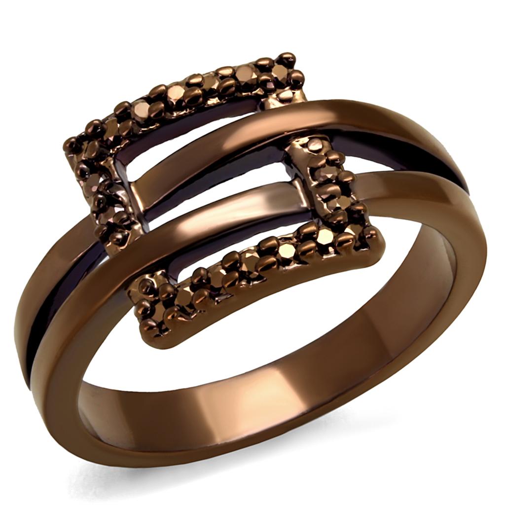 3W1156 - IP Coffee light Brass Ring with AAA Grade CZ  in Light Coffee-0