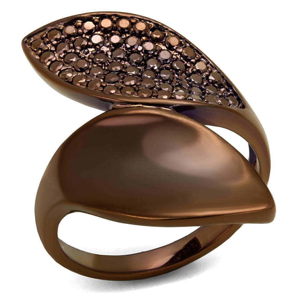 3W1157 - IP Coffee light Brass Ring with AAA Grade CZ  in Light Coffee-0