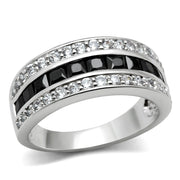 3W117 - Rhodium Brass Ring with AAA Grade CZ  in Jet-0