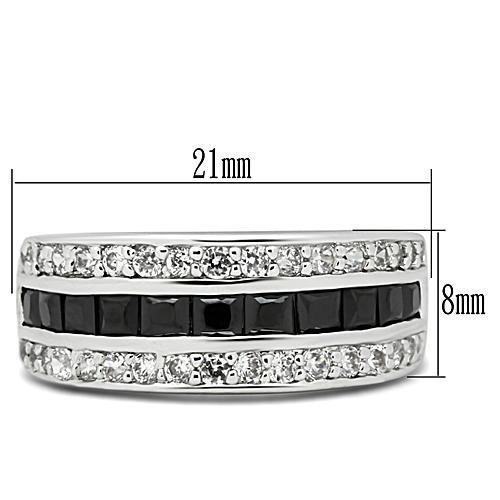 3W117 - Rhodium Brass Ring with AAA Grade CZ  in Jet-1