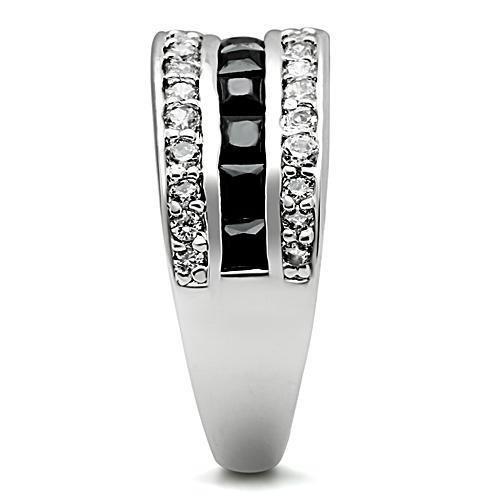 3W117 - Rhodium Brass Ring with AAA Grade CZ  in Jet-3