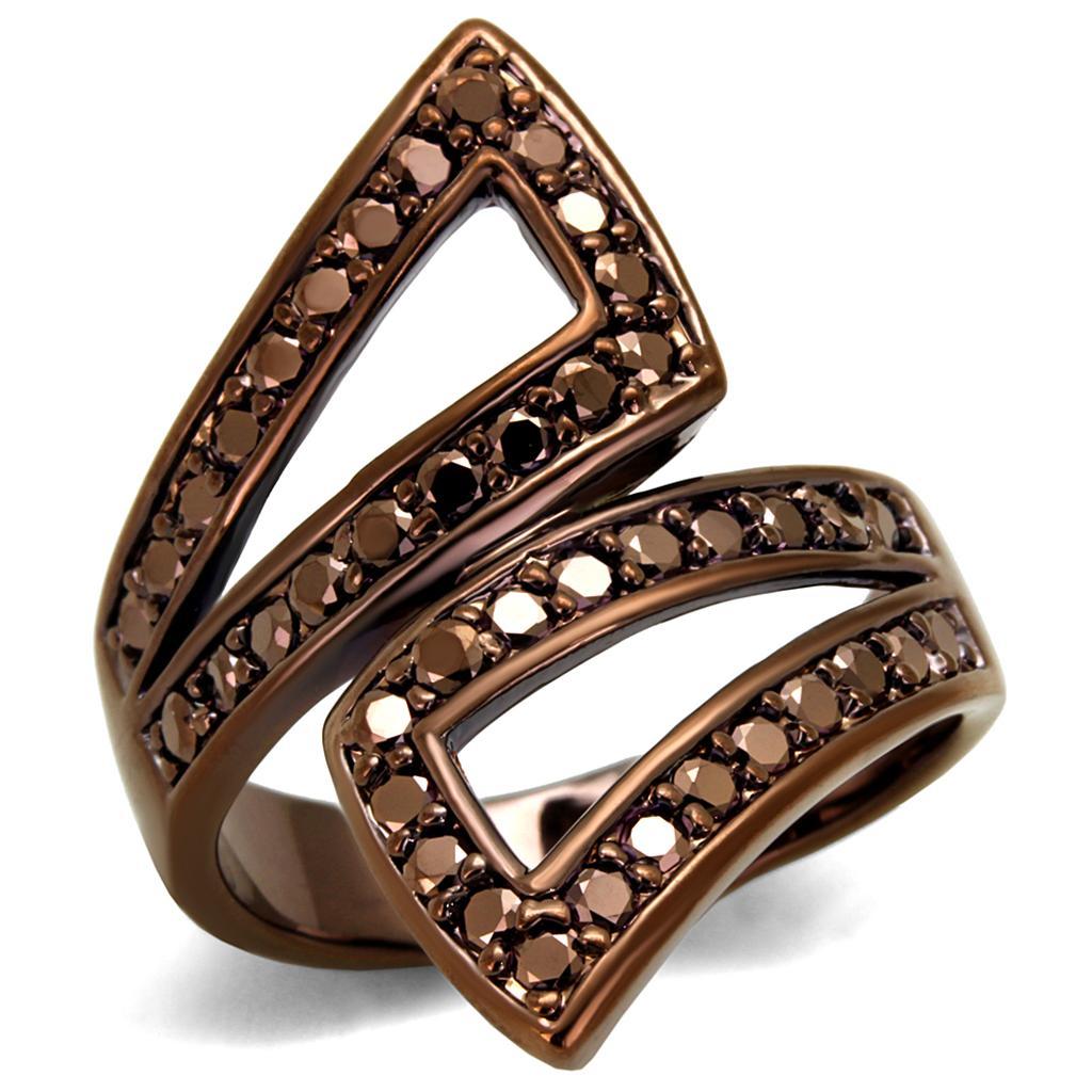 3W1185 - IP Coffee light Brass Ring with AAA Grade CZ  in Light Coffee-0