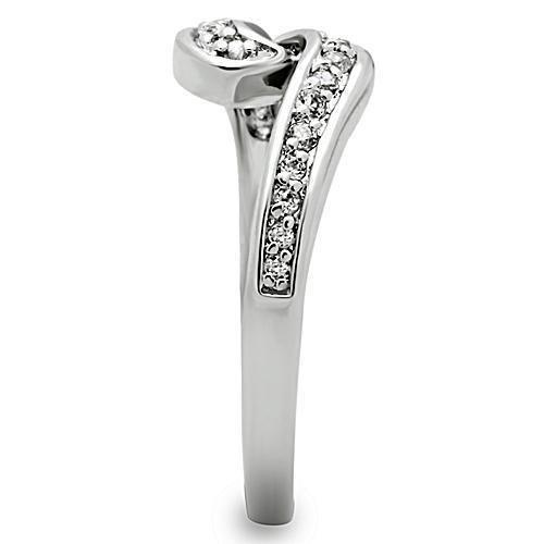 3W119 - Rhodium Brass Ring with AAA Grade CZ  in Clear-3