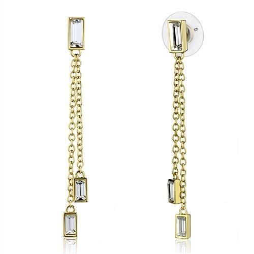 3W1202 - Gold Brass Earrings with Top Grade Crystal  in Clear-0