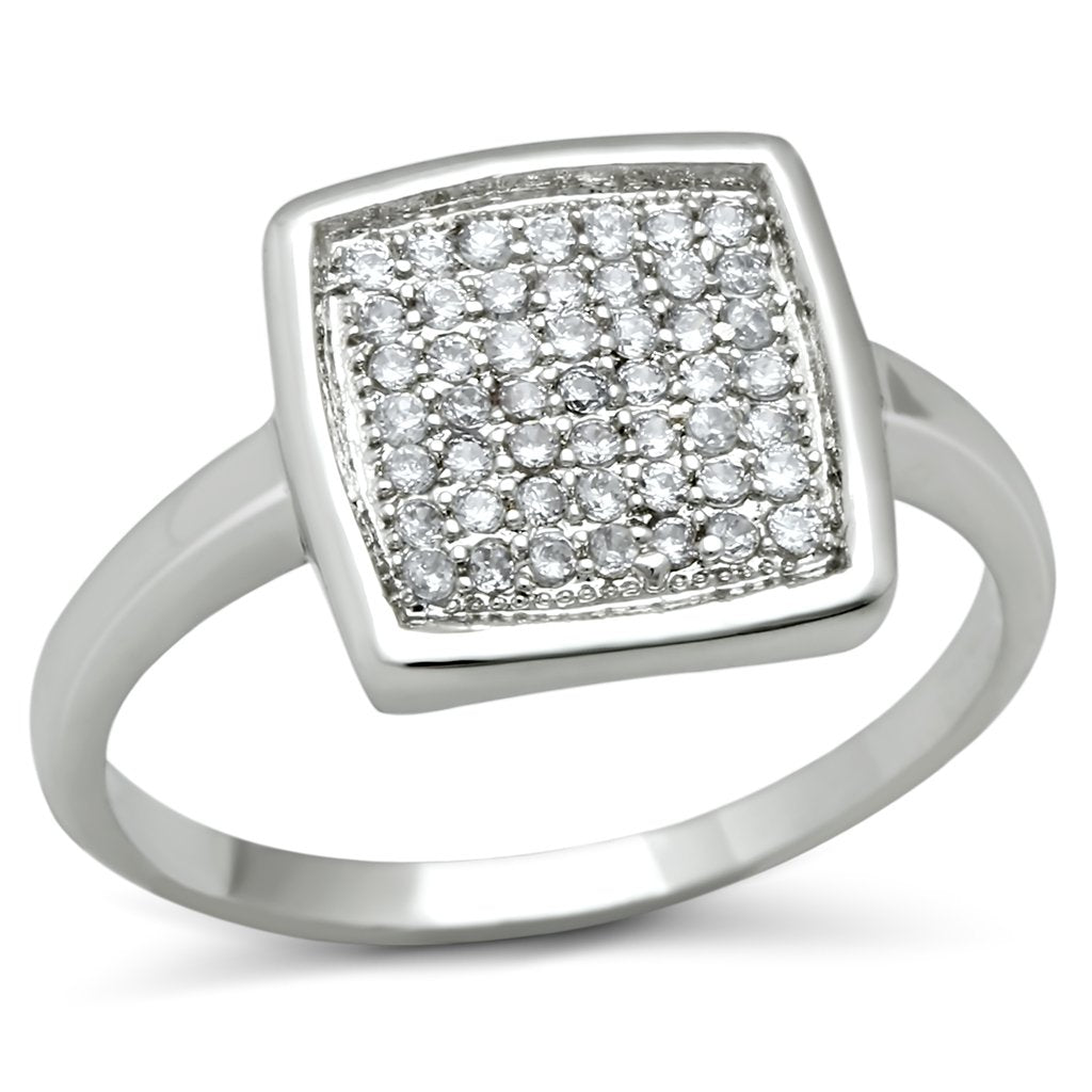 3W120 - Rhodium Brass Ring with AAA Grade CZ  in Clear-0