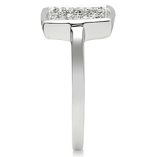 3W120 - Rhodium Brass Ring with AAA Grade CZ  in Clear-3