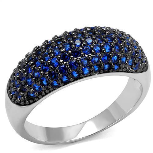 3W1212 - Rhodium + Ruthenium Brass Ring with AAA Grade CZ  in London Blue-0