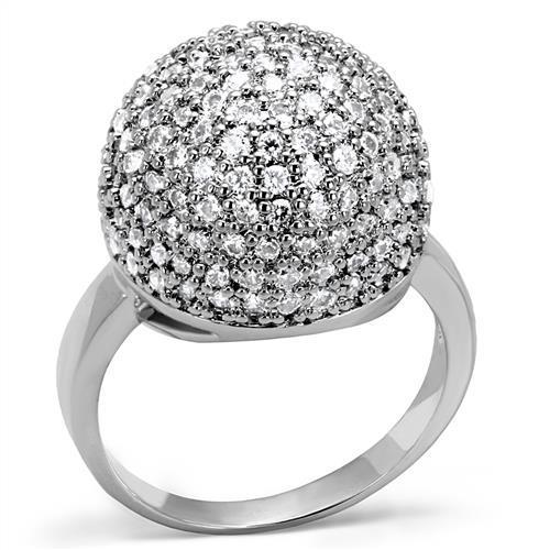 3W1213 - Rhodium Brass Ring with AAA Grade CZ  in Clear-0
