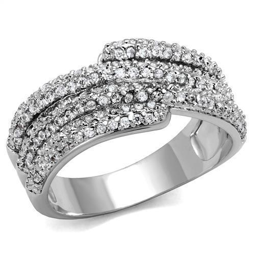 3W1214 - Rhodium Brass Ring with AAA Grade CZ  in Clear-0