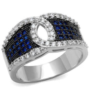 3W1216 - Rhodium + Ruthenium Brass Ring with AAA Grade CZ  in London Blue-0