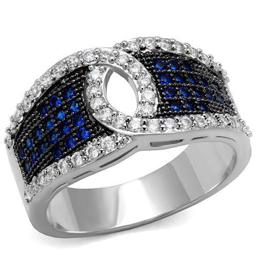 3W1216 - Rhodium + Ruthenium Brass Ring with AAA Grade CZ  in London Blue-0