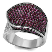 3W1217 - Rhodium + Ruthenium Brass Ring with AAA Grade CZ  in Ruby-0