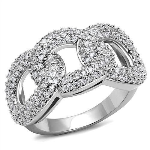 3W1218 - Rhodium Brass Ring with AAA Grade CZ  in Clear-0