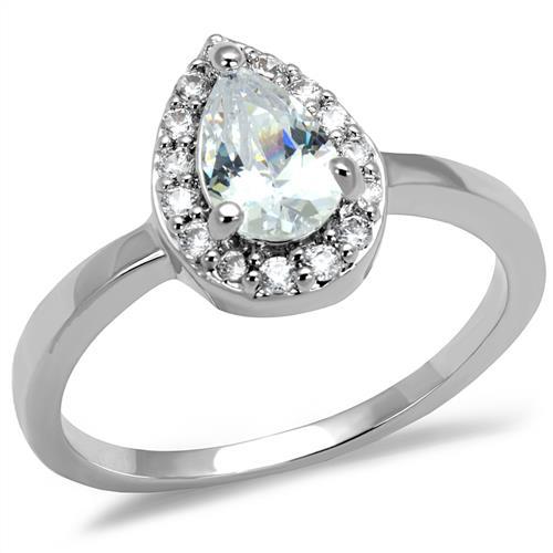 3W1219 - Rhodium Brass Ring with AAA Grade CZ  in Clear-0