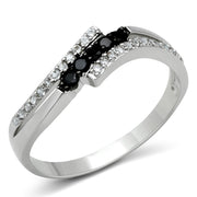 3W122 - Rhodium + Ruthenium Brass Ring with AAA Grade CZ  in Jet-0