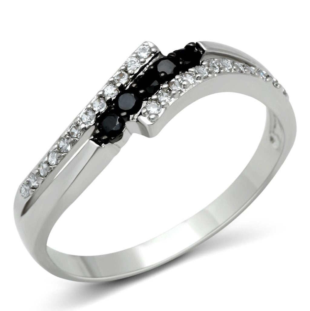3W122 - Rhodium + Ruthenium Brass Ring with AAA Grade CZ  in Jet-0