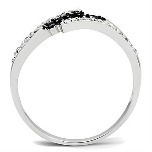 3W122 - Rhodium + Ruthenium Brass Ring with AAA Grade CZ  in Jet-2