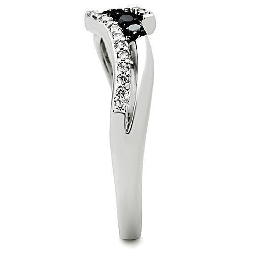 3W122 - Rhodium + Ruthenium Brass Ring with AAA Grade CZ  in Jet-3