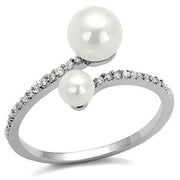 3W1236 - Rhodium Brass Ring with Synthetic Pearl in White-0