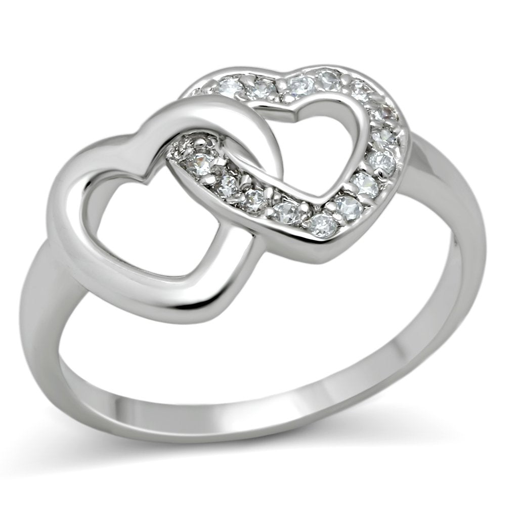 3W123 - Rhodium Brass Ring with AAA Grade CZ  in Clear-0