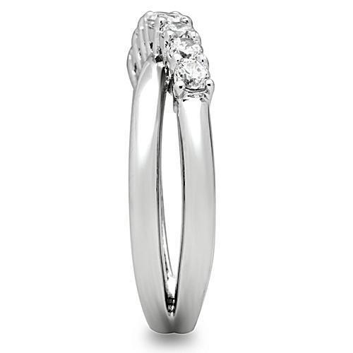 3W124 - Rhodium Brass Ring with AAA Grade CZ  in Clear-3