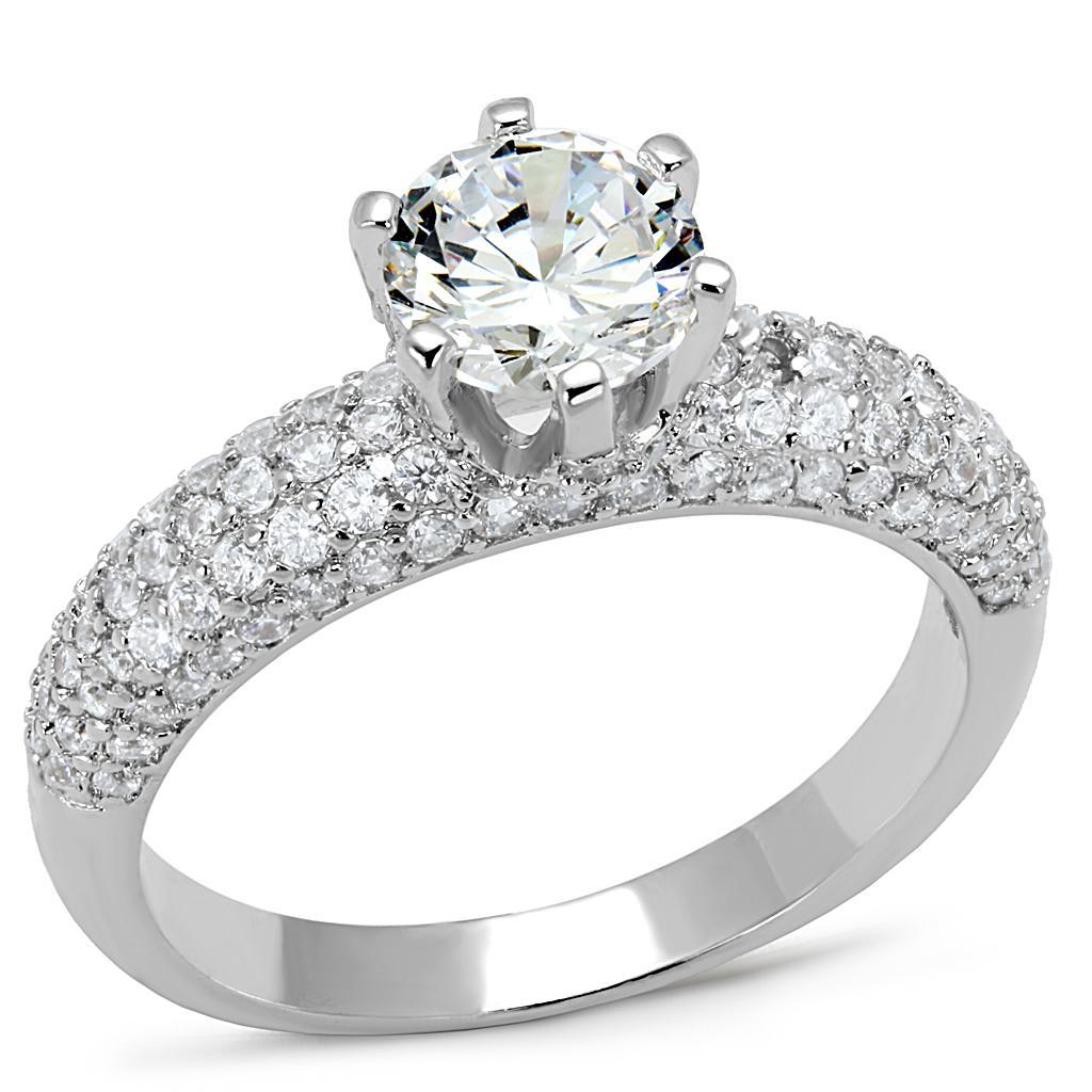 3W1253 - Rhodium Brass Ring with AAA Grade CZ  in Clear-0