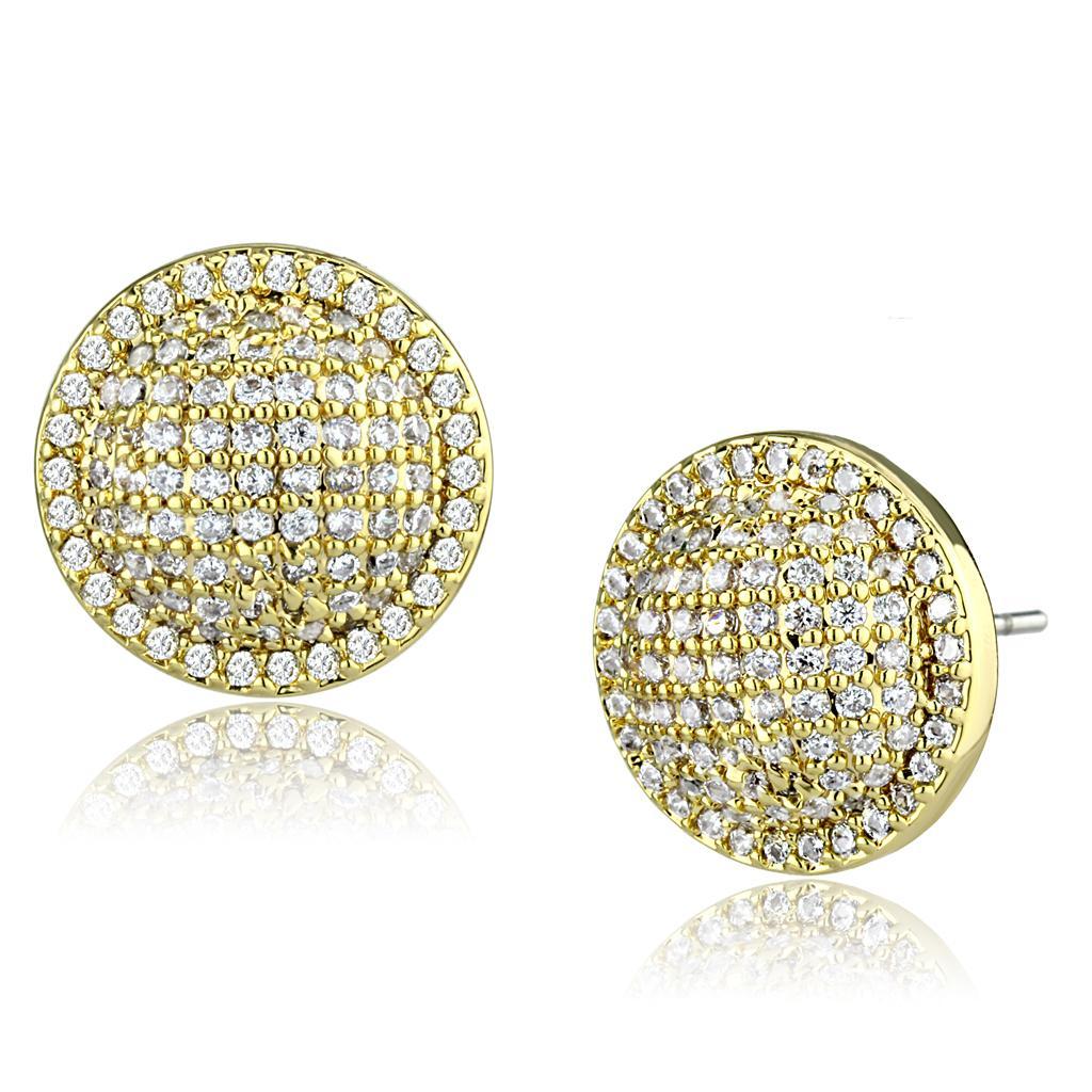 3W1258 - Gold Brass Earrings with AAA Grade CZ  in Clear-0