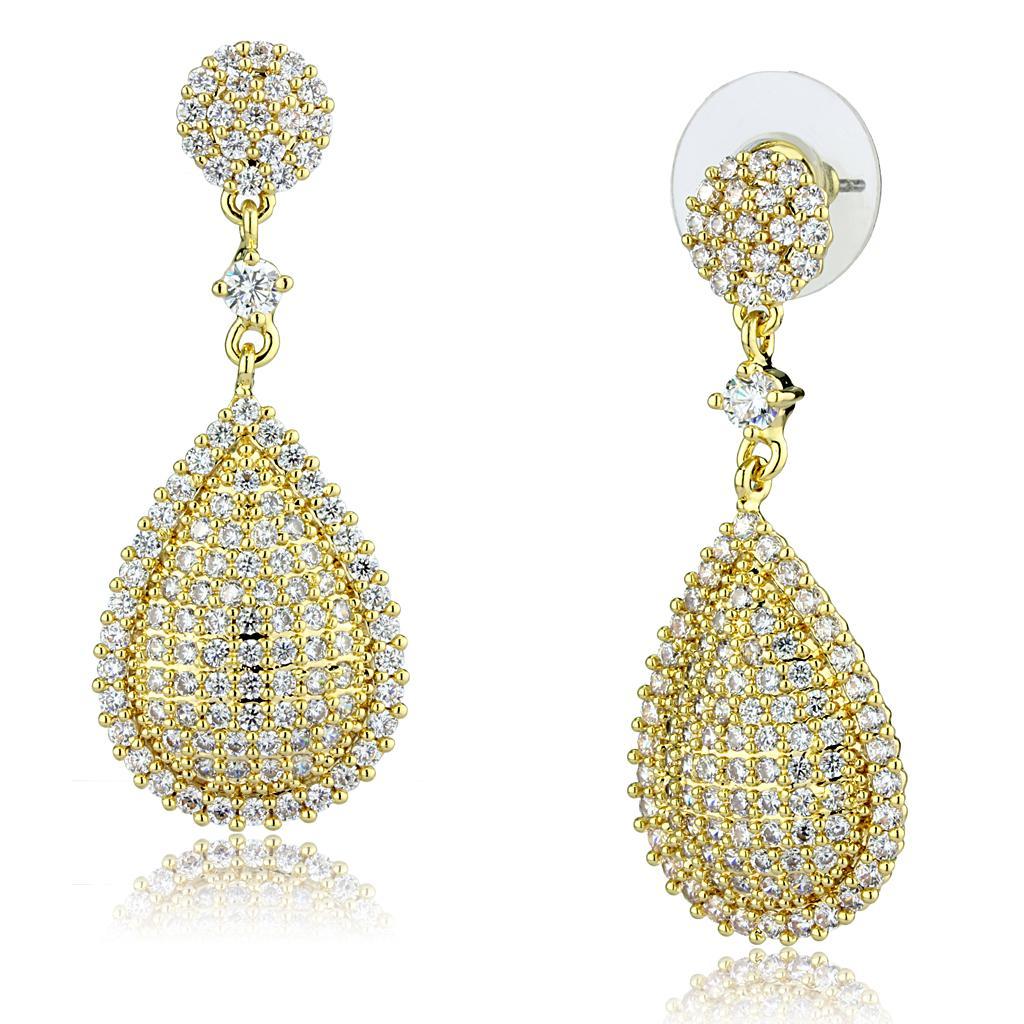 3W1259 - Gold Brass Earrings with AAA Grade CZ  in Clear-0