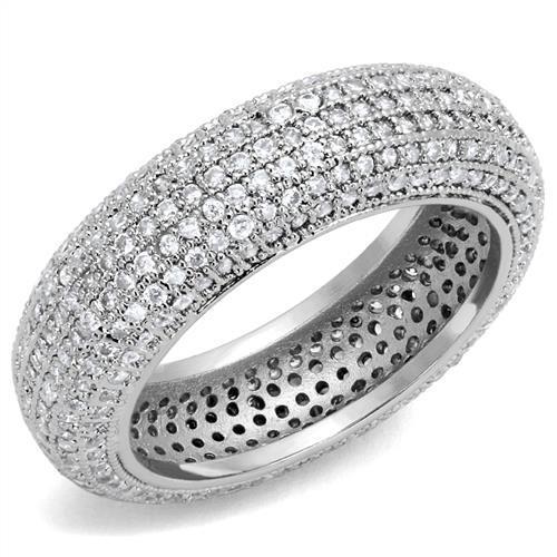 3W1273 - Rhodium Brass Ring with AAA Grade CZ  in Clear-0