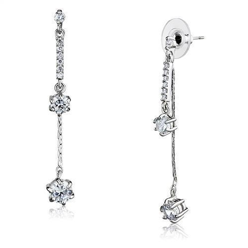 3W1277 - Rhodium Brass Earrings with AAA Grade CZ  in Clear-0