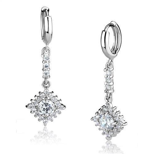 3W1280 - Rhodium Brass Earrings with AAA Grade CZ  in Clear-0
